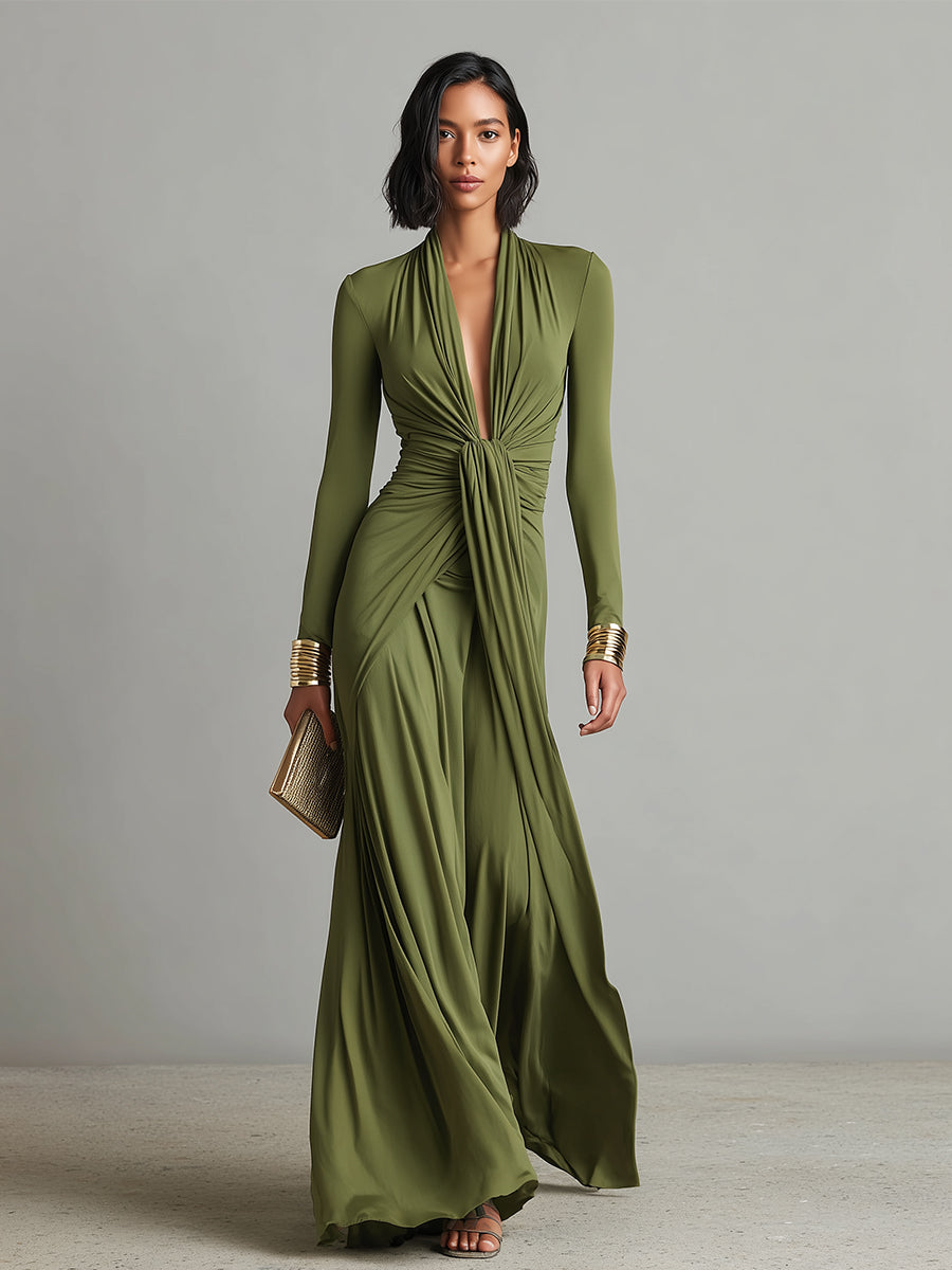 Zofia – Elegancka Sukienka Maxi z Drapowaniem