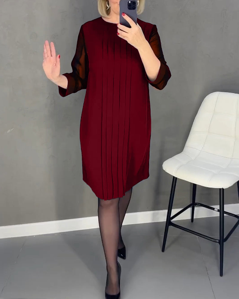 Robe plissée en maille patchwork de couleur unie