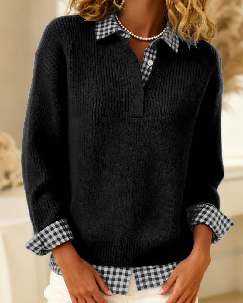 Sweter w jednolitym kolorze z szkocką łatą