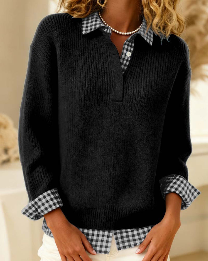 Sweter w jednolitym kolorze z szkocką łatą