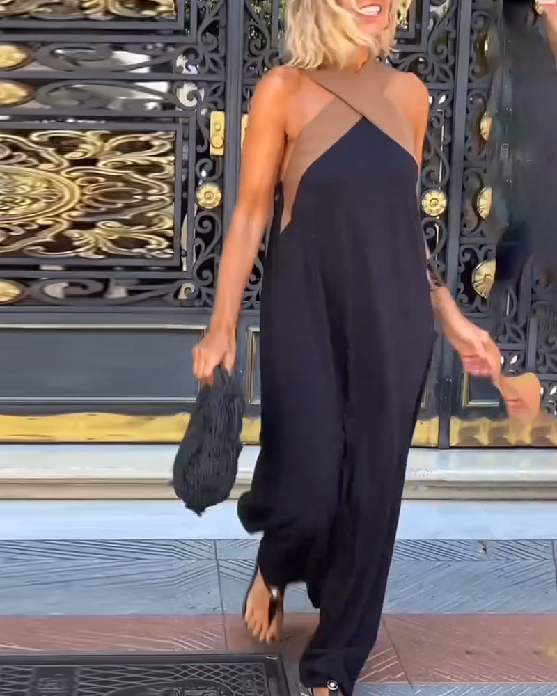 Robe Elegante Croix Dos Sans Dos Avec Couleur Contrastée