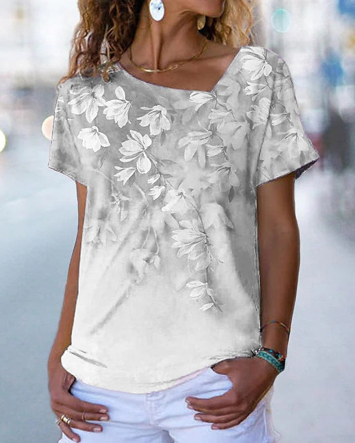 T-shirt z dekoltem w serek i kwiatowym wzorem