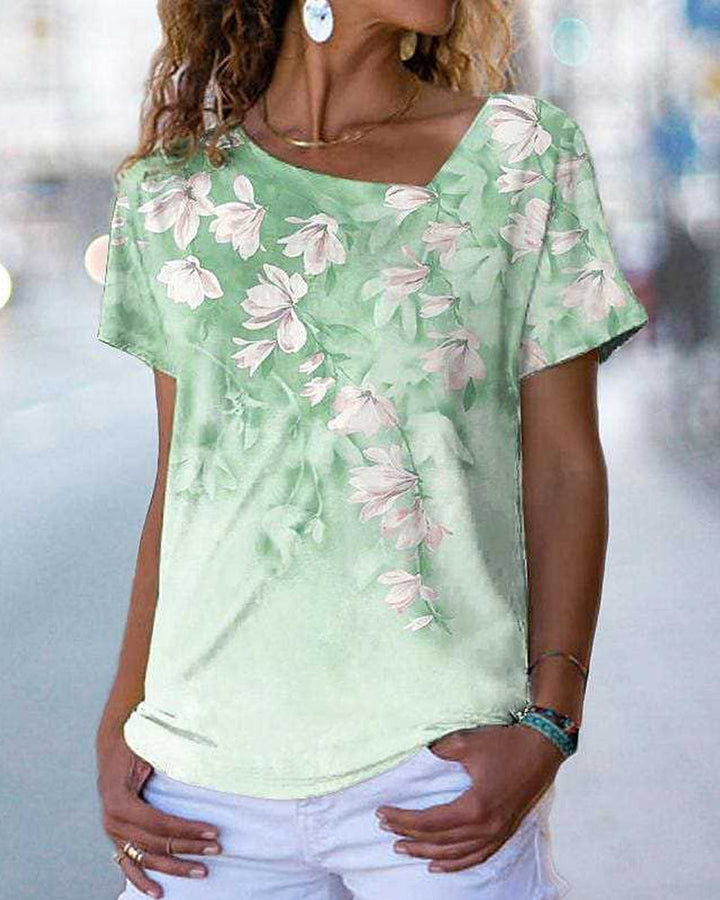 T-shirt z dekoltem w serek i kwiatowym wzorem