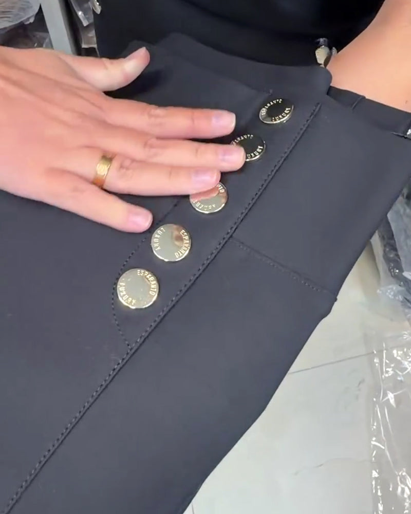 Pantalon Élégant À Boutonnage Et Stretch