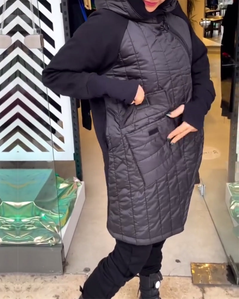 Płaszcz z kapturem w stylu casual z kieszenią