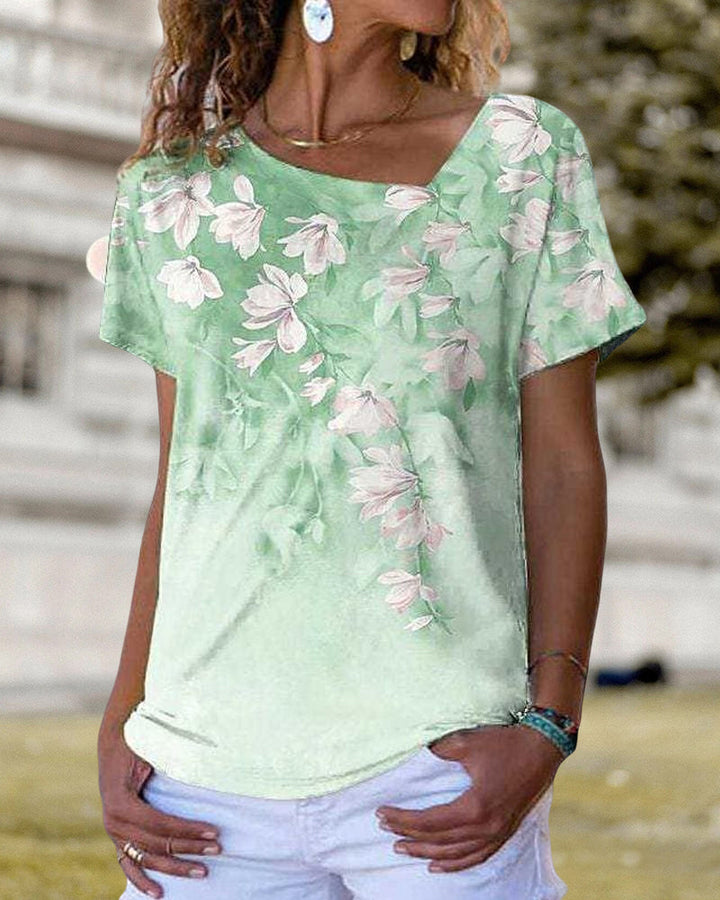 T-shirt z dekoltem w serek i kwiatowym wzorem