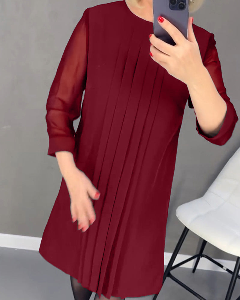 Robe plissée en maille patchwork de couleur unie