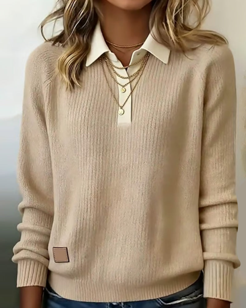 Sweter z wywijanym kołnierzem w stylu patchwork