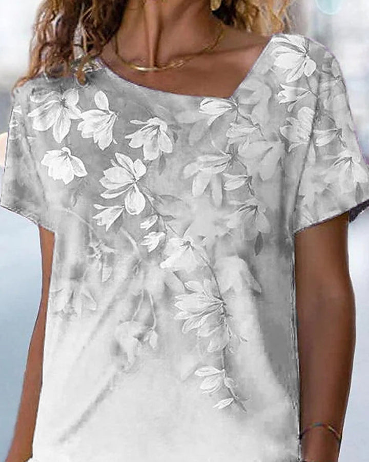 T-shirt z dekoltem w serek i kwiatowym wzorem