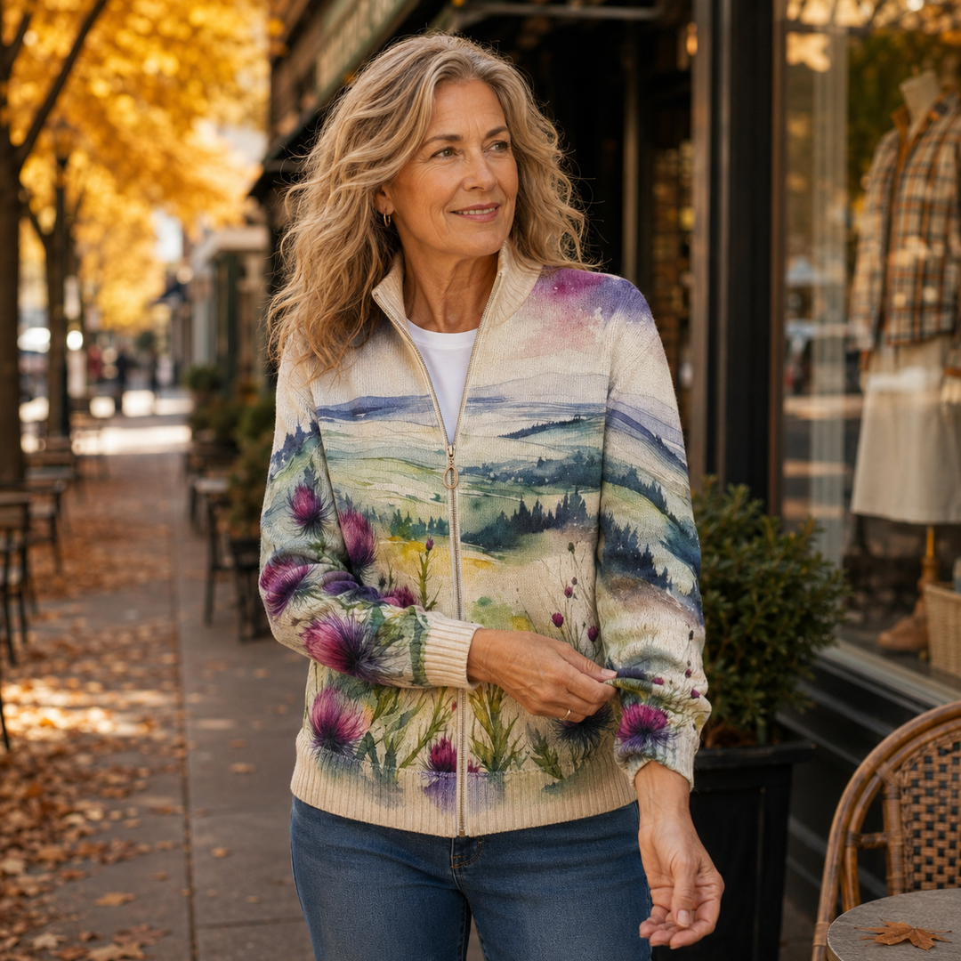 Cardigan zippé aquarelle de chardon