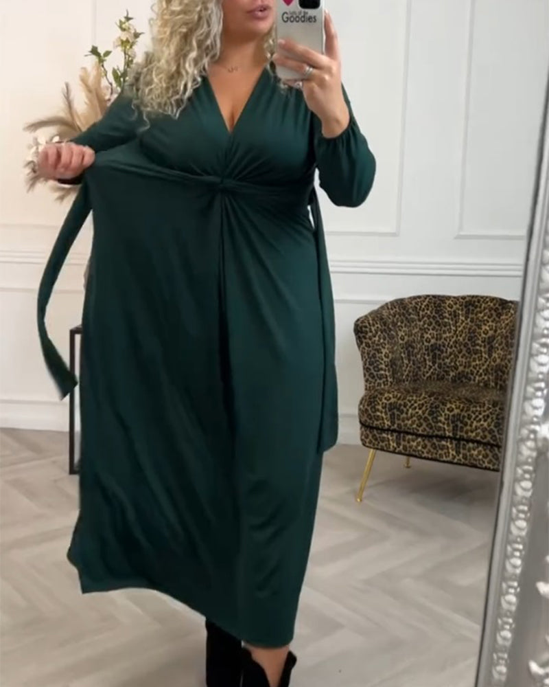 Robe sexy unie avec manches longues