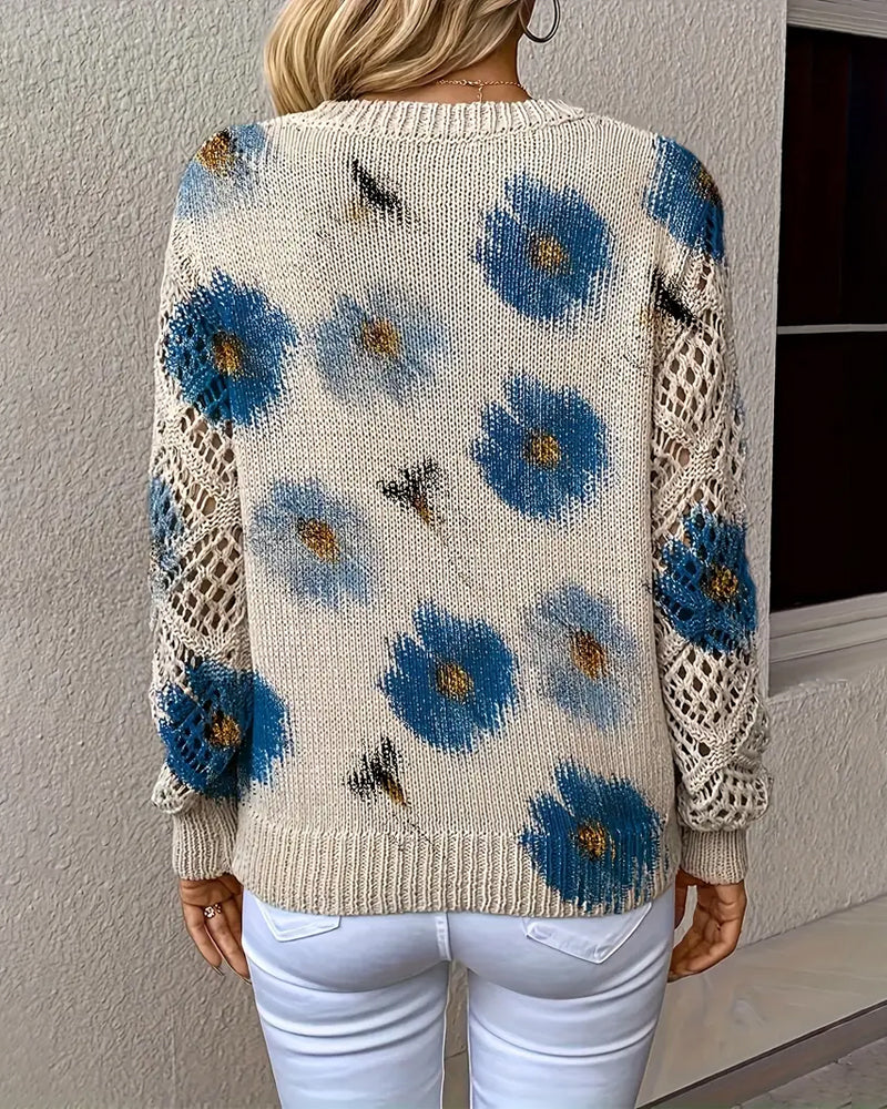Pull Manches Longues Col En V Jacquard