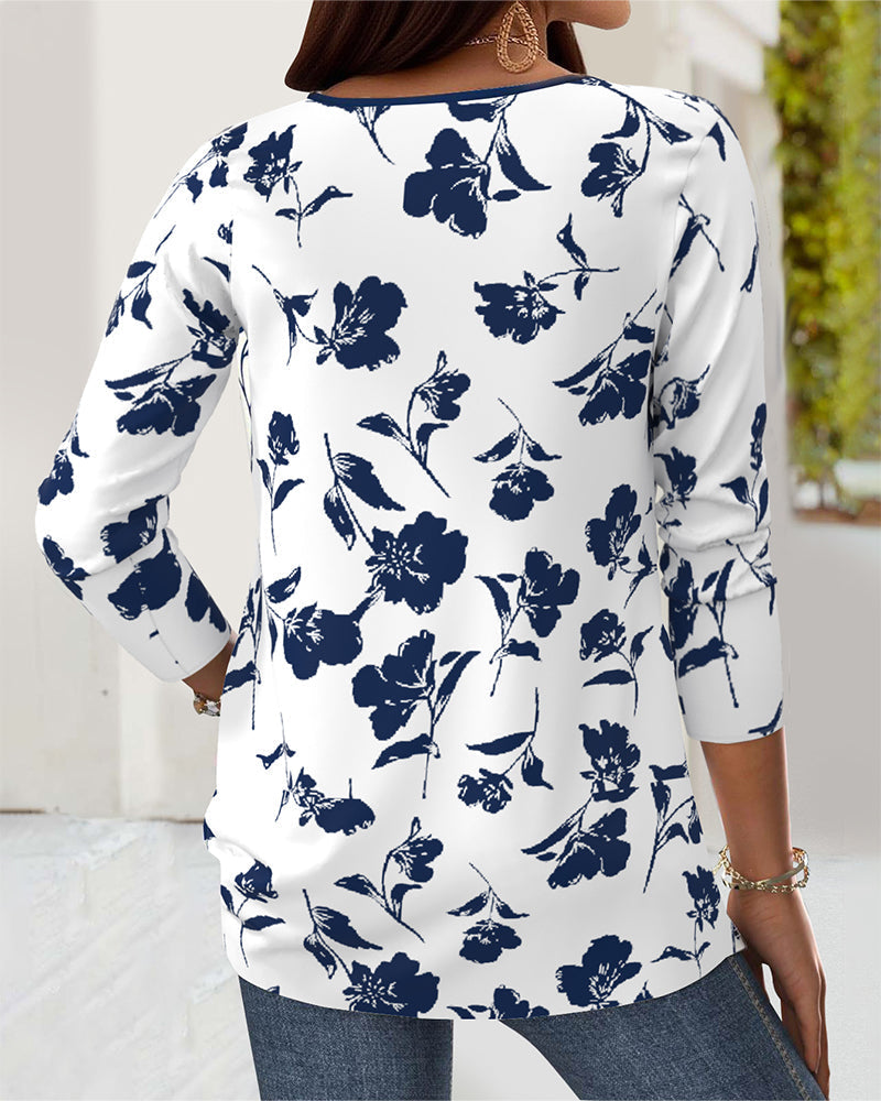 Blouse à Boutons Imprimée Mode