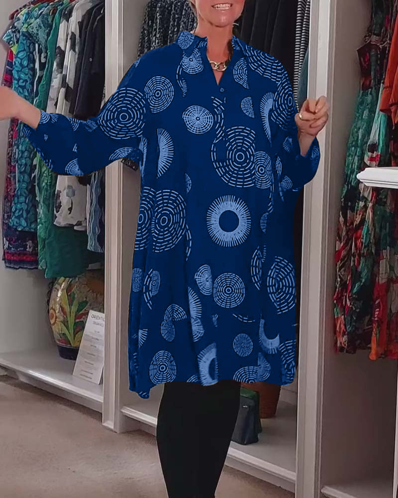 Robe décontractée à revers à imprimé géométrique