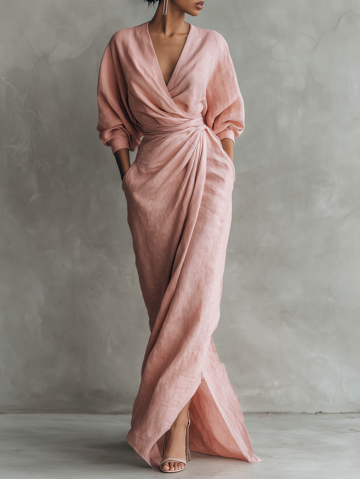 Zofia – Elegancka Sukienka Maxi z Kopertowym Dekoltem