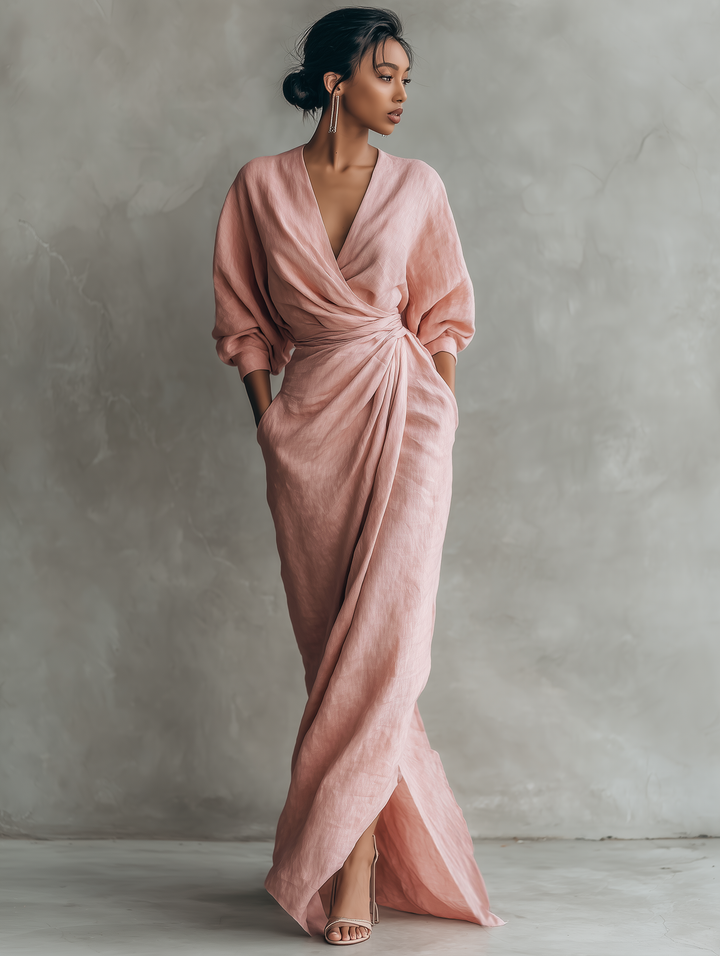 Zofia – Elegancka Sukienka Maxi z Kopertowym Dekoltem