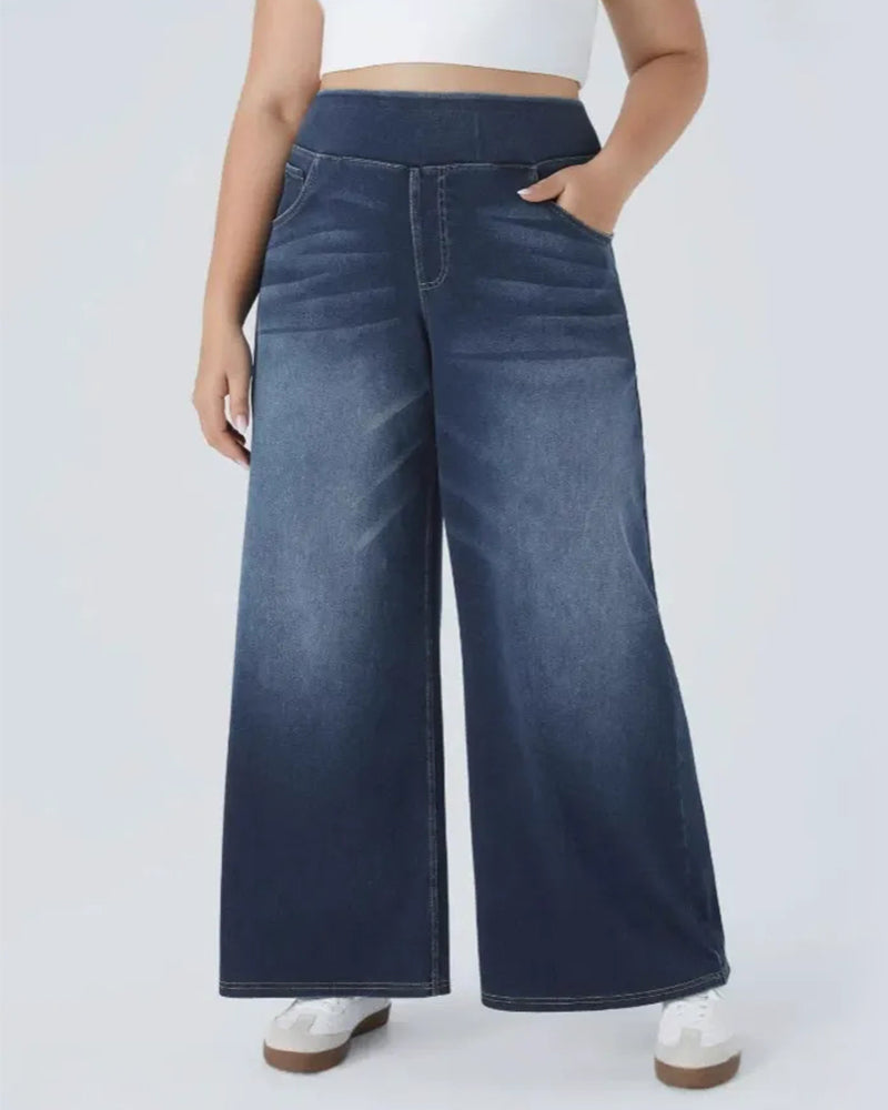 Jeansy z wysokim stanem, sprane, luźne, typu baggy, casualowe
