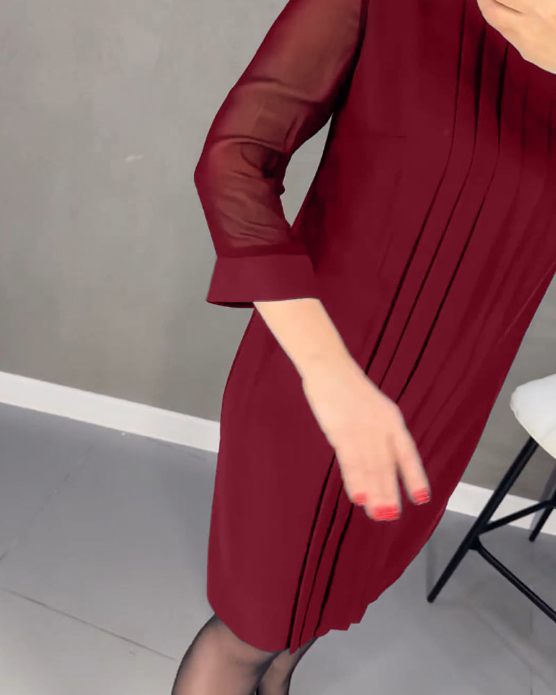 Robe plissée en maille patchwork de couleur unie