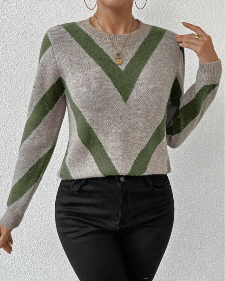 Sweter z geometrycznym wzorem i okrągłym dekoltem