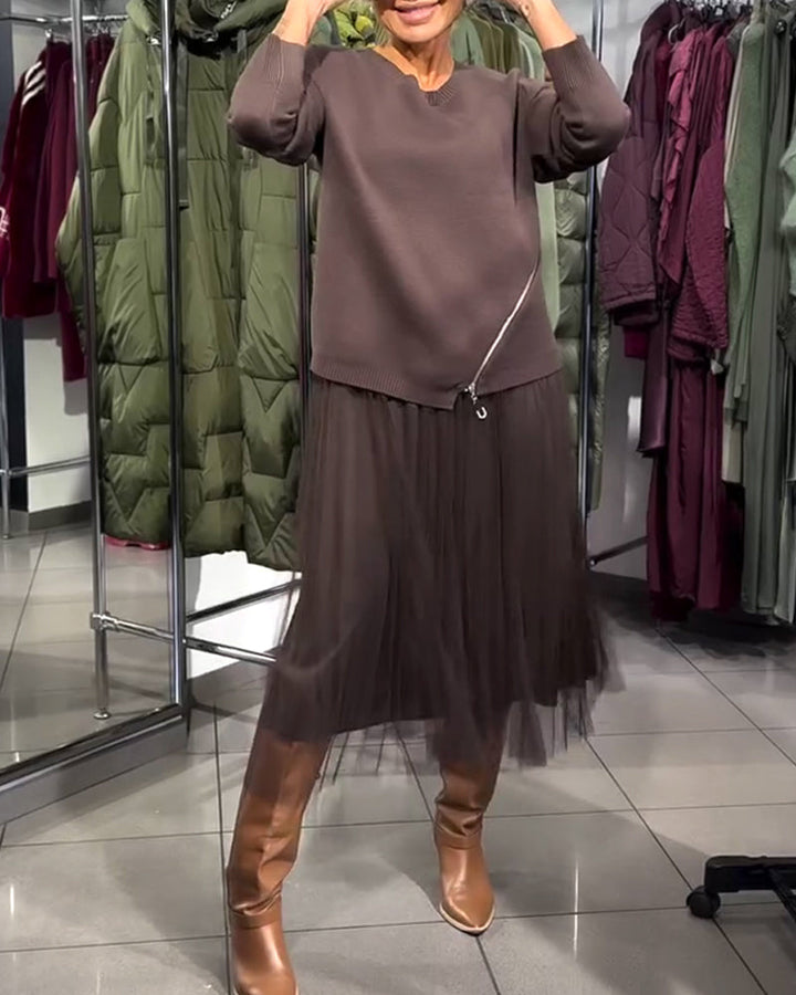 Ensemble Stylé Avec Pull À Col Rond Et Détail Zippé
