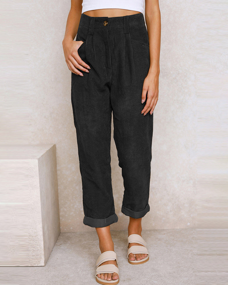 Pantalon Droit Uni Taille Haute
