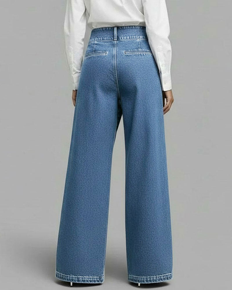 Modne spodnie z szerokimi nogawkami z denimu