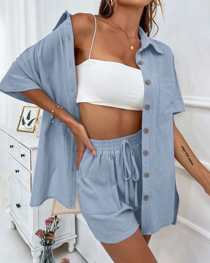 Ensemble chemise et short décontracté de couleur unie