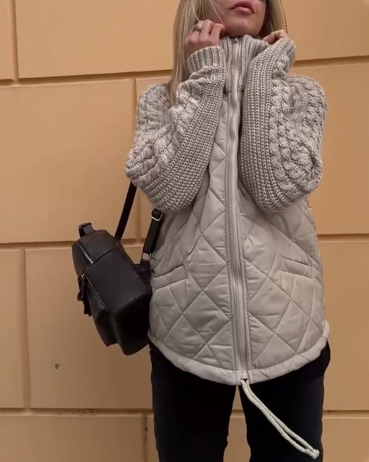 Manteau zippé à col haut de couleur unie