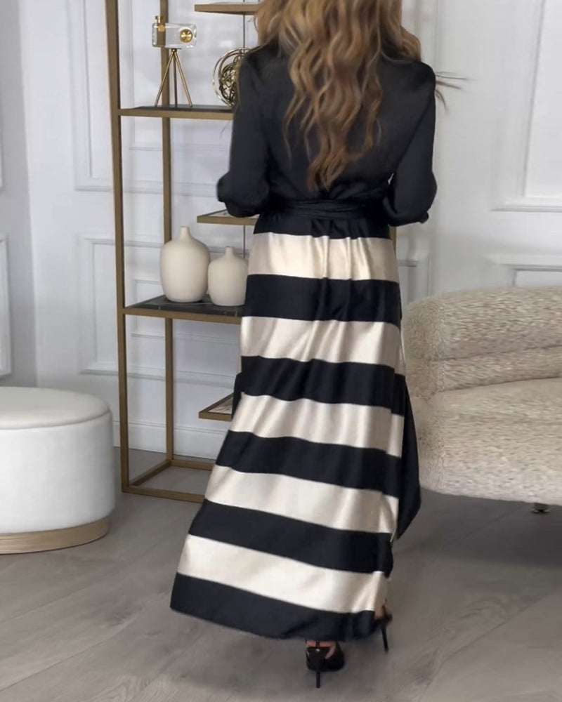 Robe élégante à rayures et à bretelles