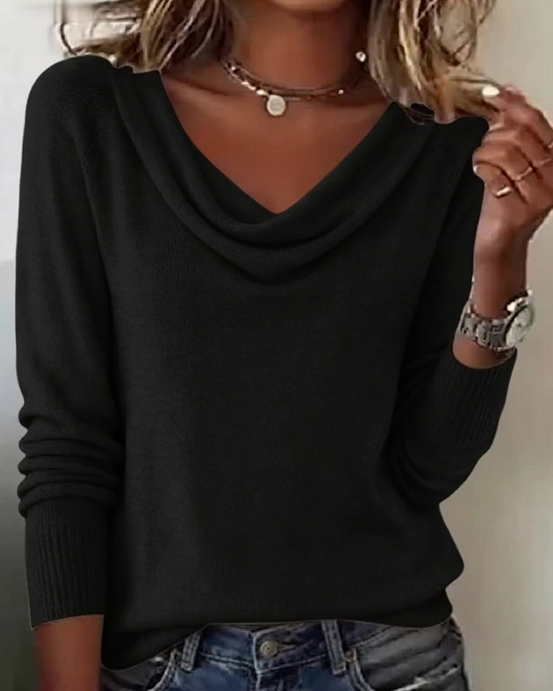 Pull Tendance À Manches Longues Avec Col En Fourrure