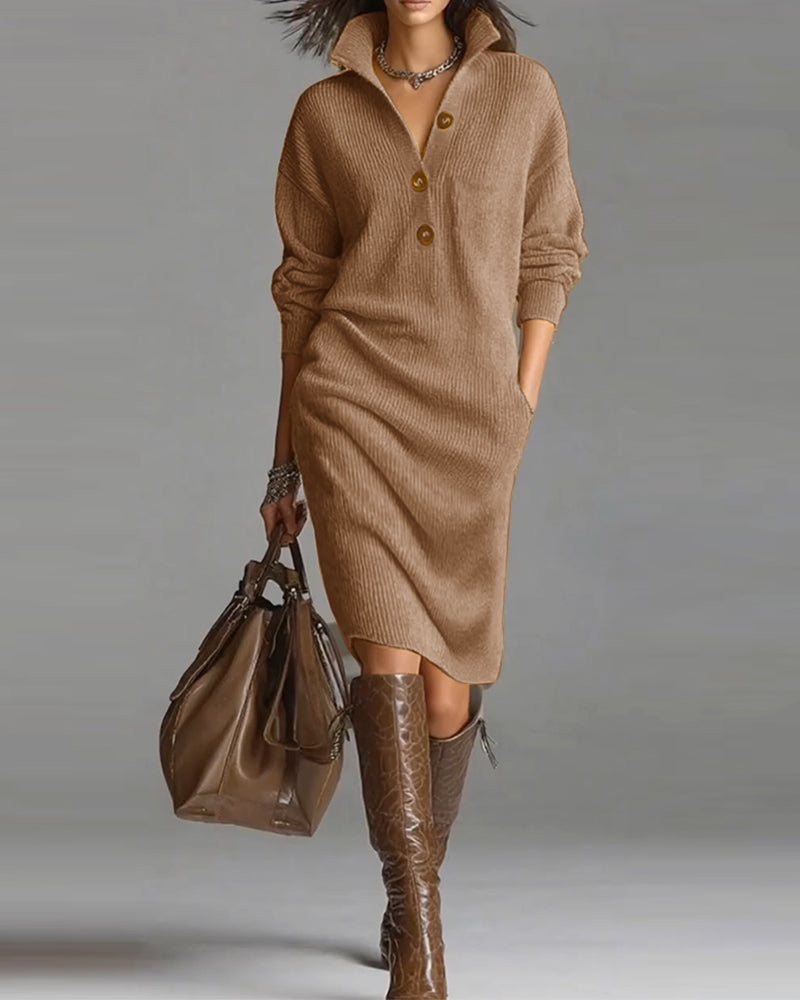 Robe pull décontractée de couleur unie pour l'automne et l'hiver