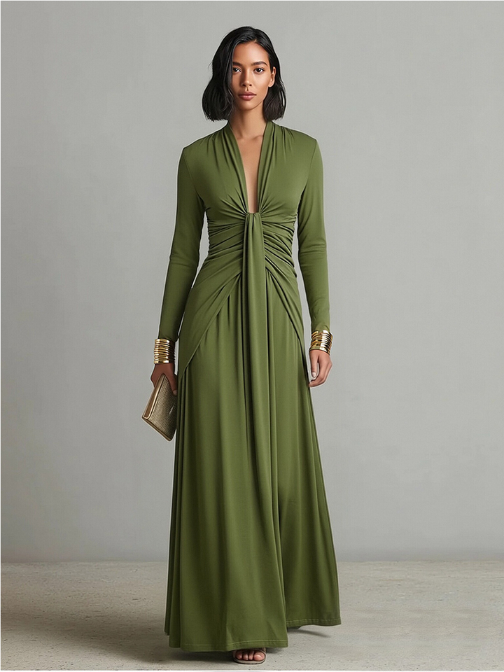 Zofia – Elegancka Sukienka Maxi z Drapowaniem