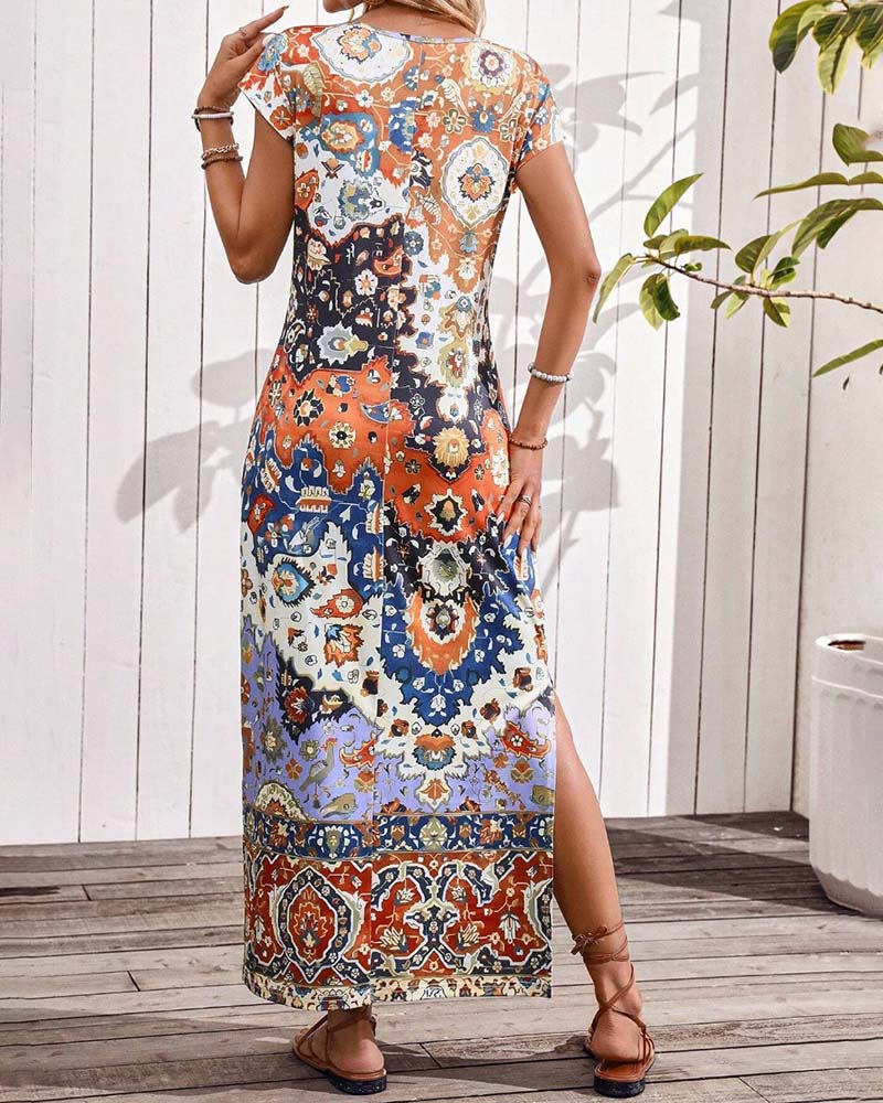 Robe décontractée imprimée colorée avec fentes