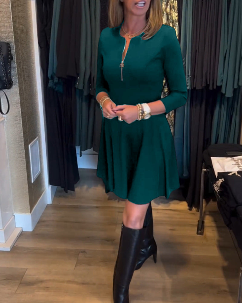 Robe élégante à fermeture éclair de couleur unie