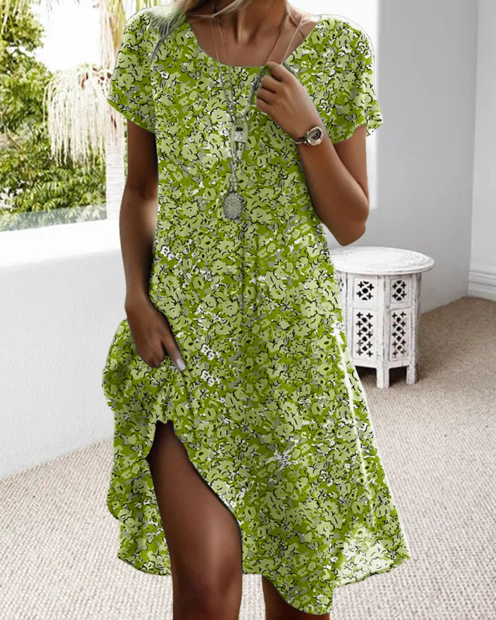 Robe Col Rond Manches Courtes Imprimé Fleuri
