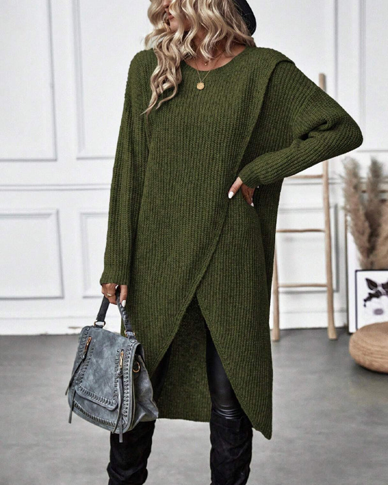 Robe pull de couleur unie à ourlet irrégulier