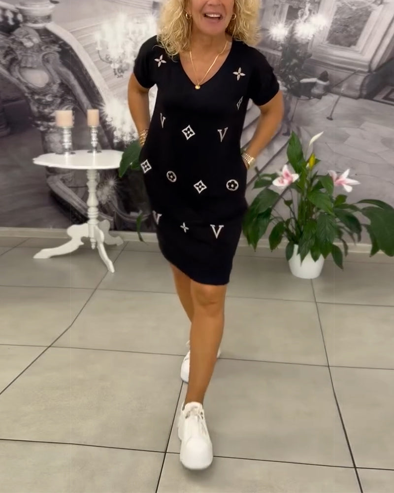 Robe Mode Col En V Manches Courtes