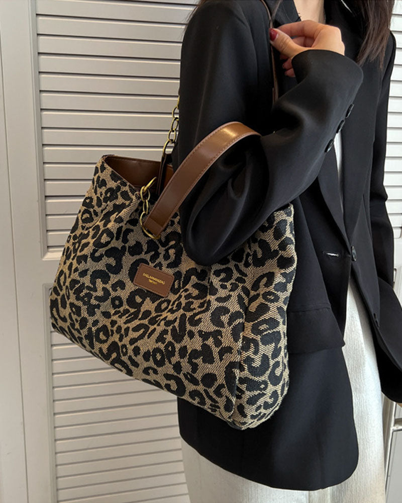 Sac porté épaule imprimé léopard