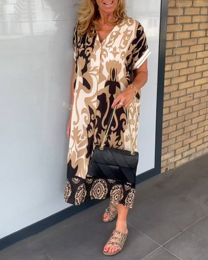 Robe à imprimé géométrique et col en V