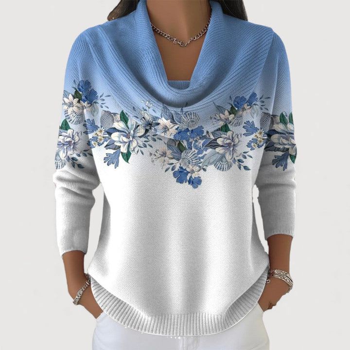 Sweter w kwiaty z kołnierzem