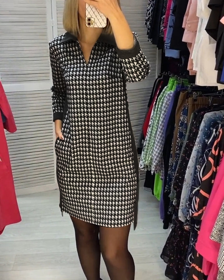Robe à revers avec poche et carreaux
