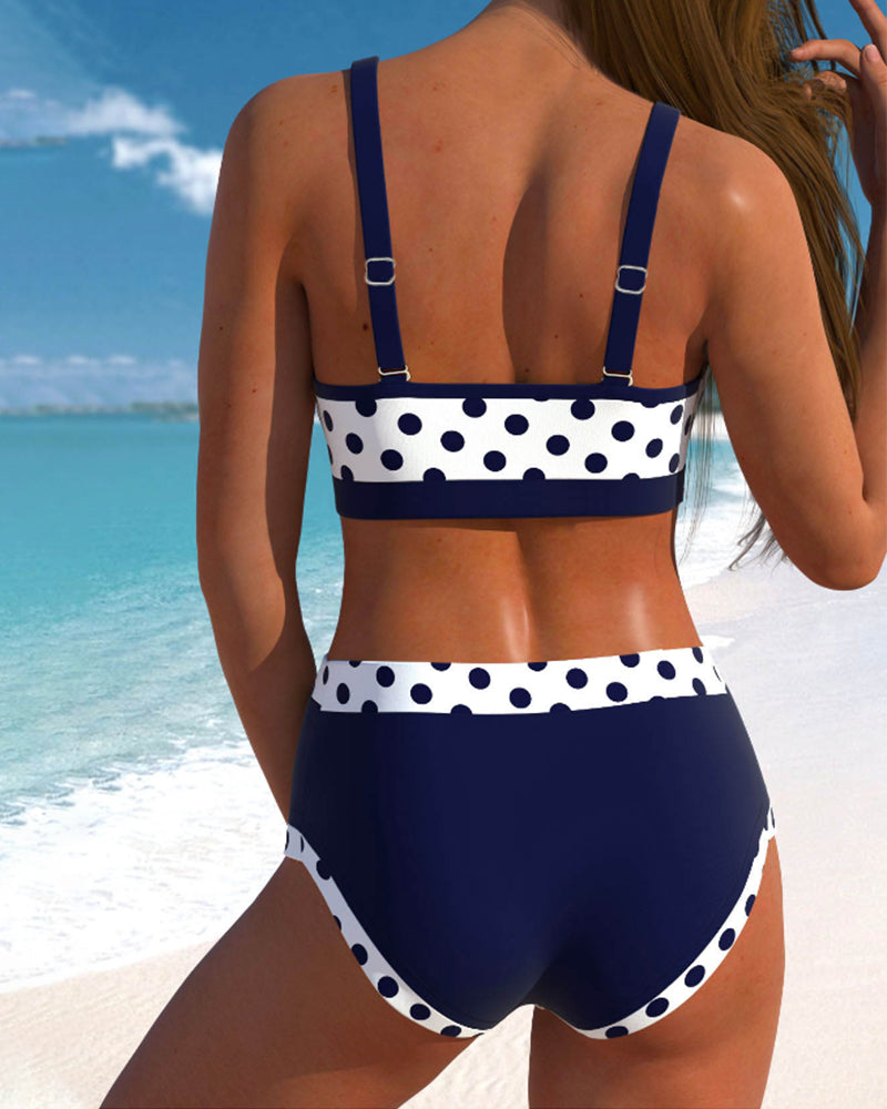 Elżbieta - Bikini z wysokim stanem w kropki z designem patchworkowym