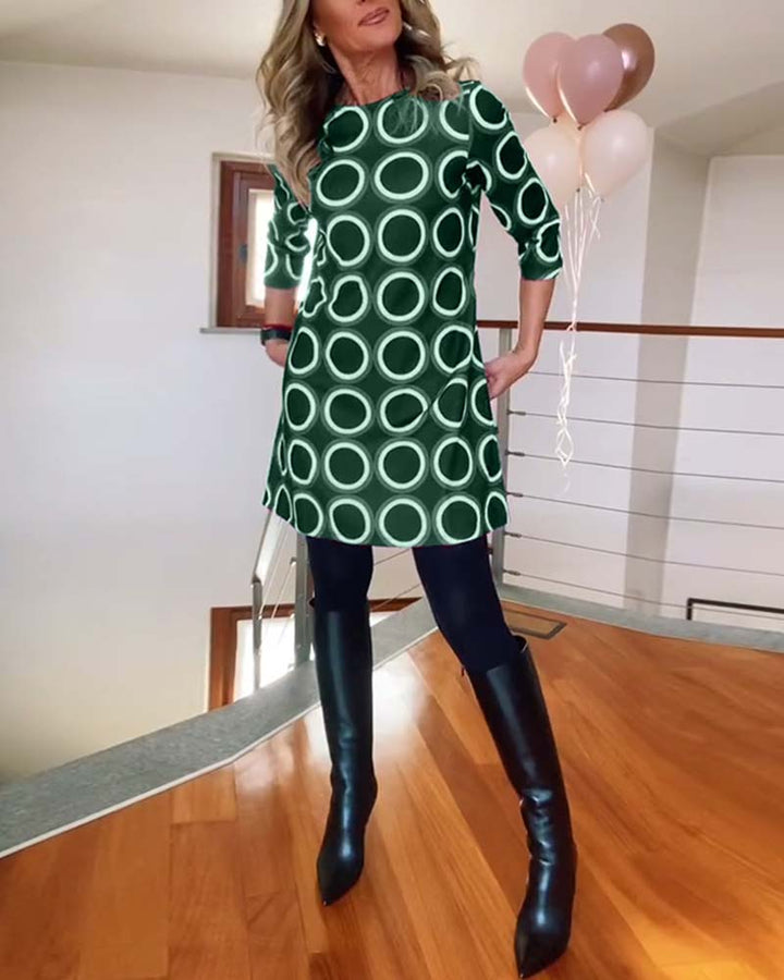 Robe décontractée à col rond et imprimé cercles