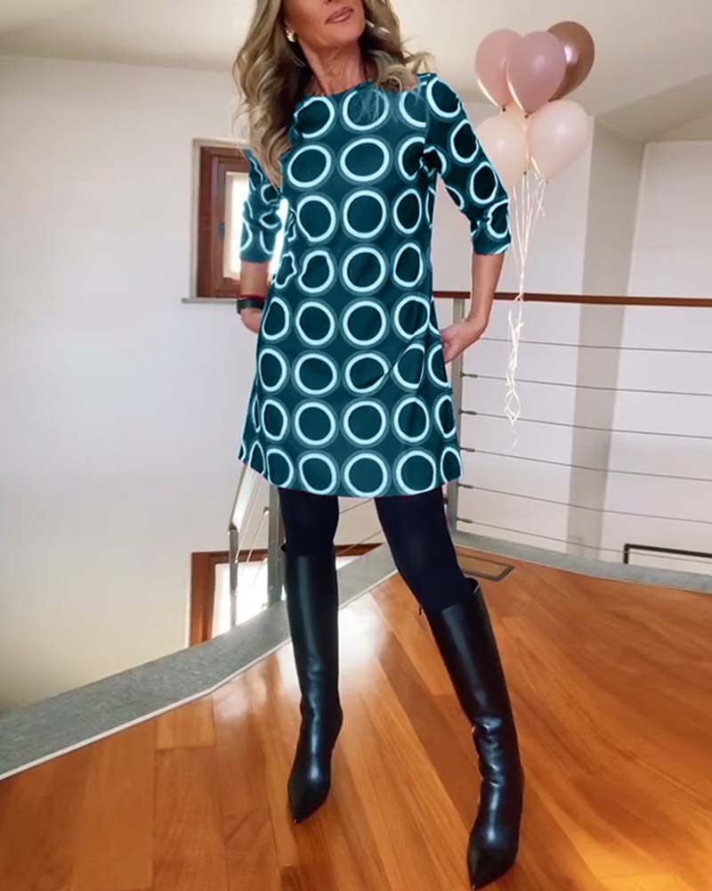 Robe décontractée à col rond et imprimé cercles