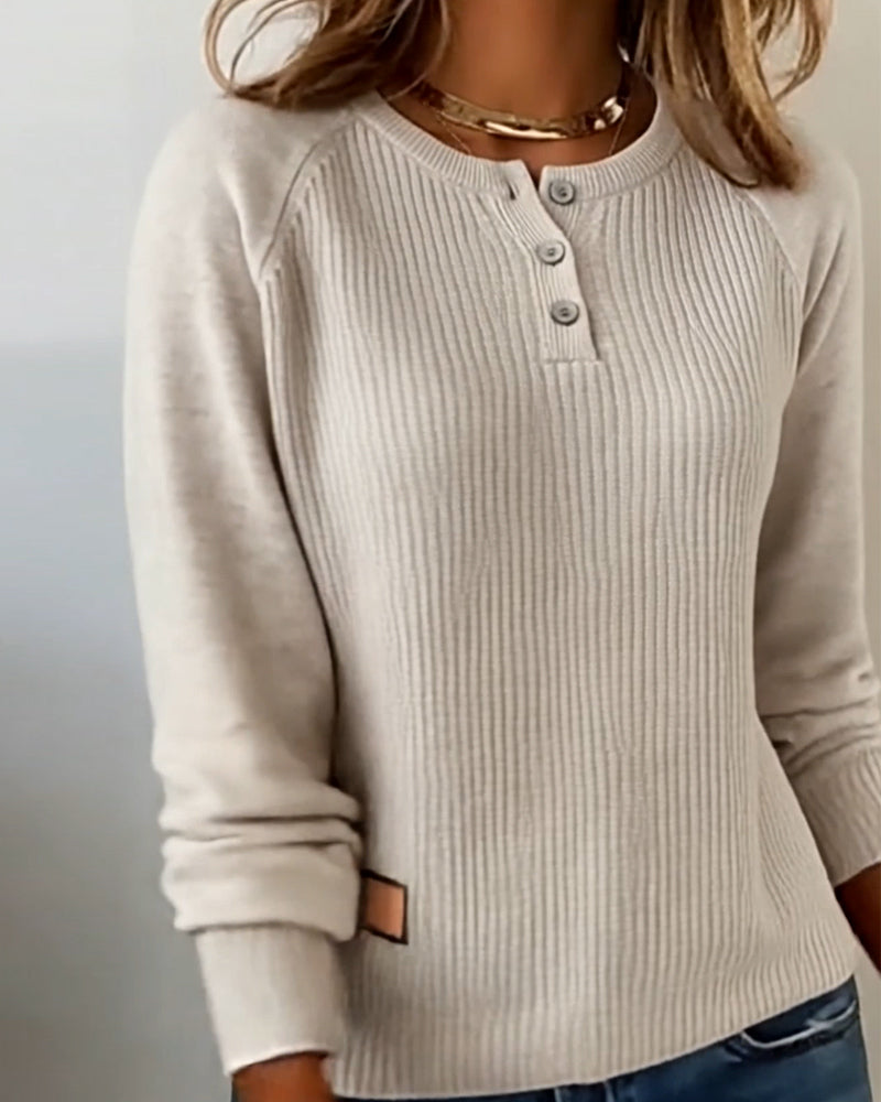 Pull Élégant Bouton Manche Raglan
