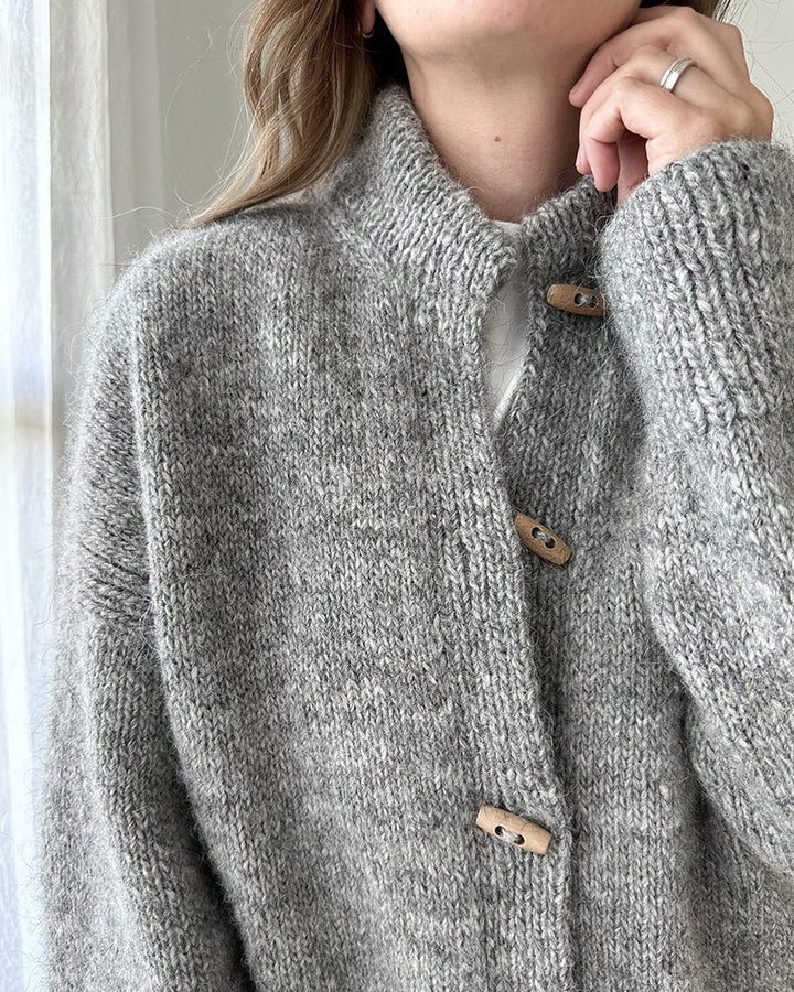 Cardigan uni à col montant et boutons en corne
