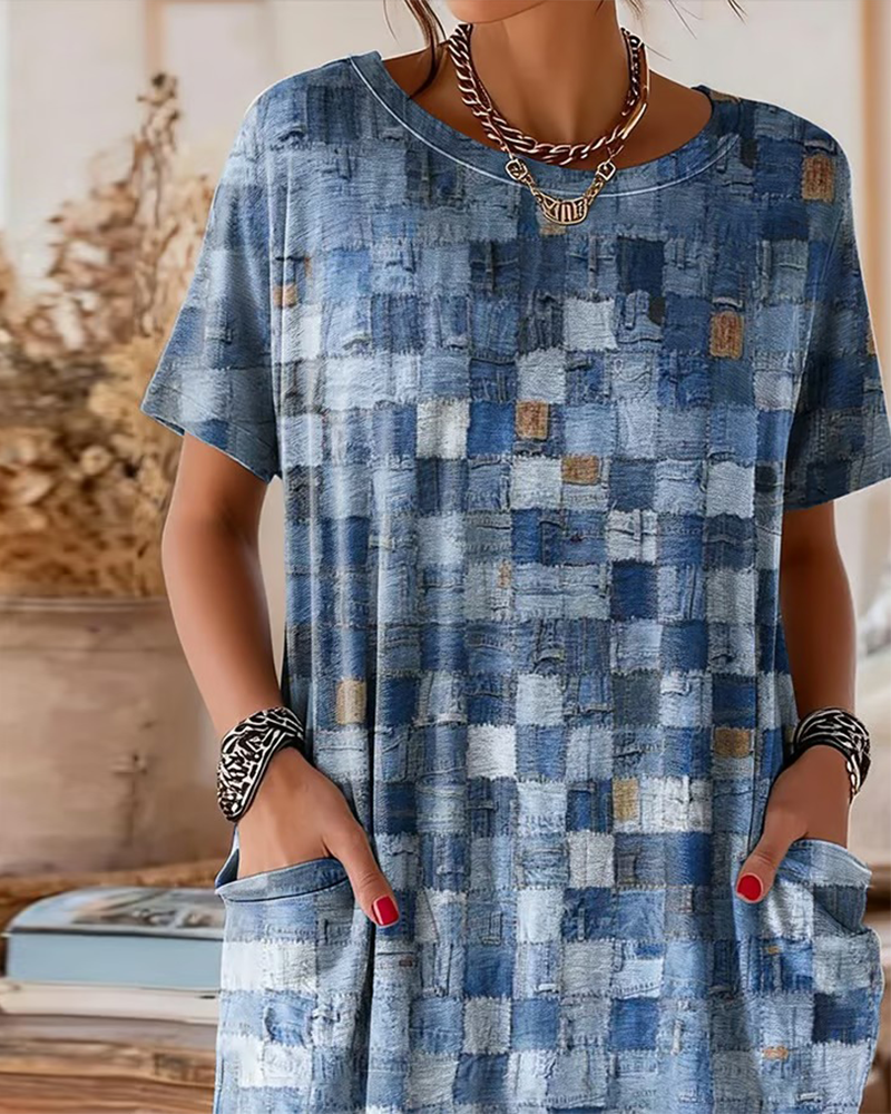 Kolorowy T-shirt w kratkę vichy z krótkim rękawem