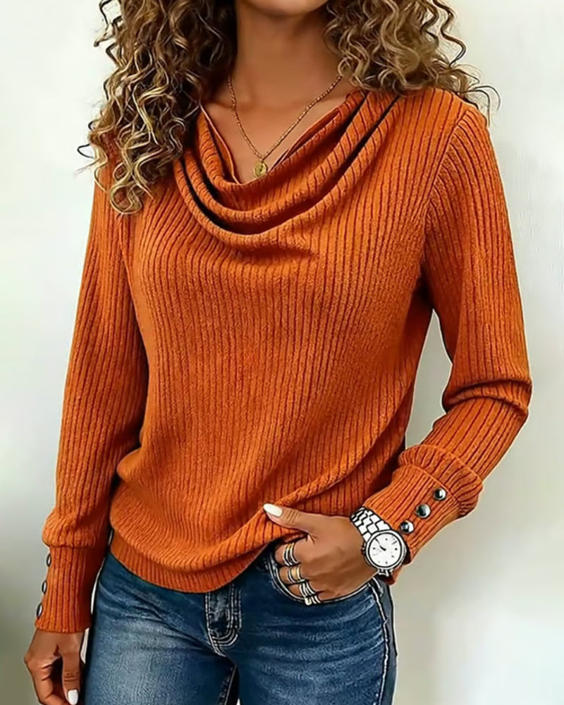 T-shirt couleur unie col drapé tricoté