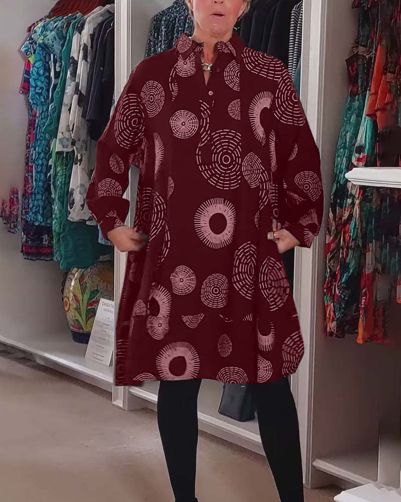 Robe décontractée à revers à imprimé géométrique