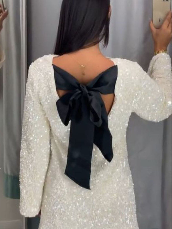 Marcelle | Robe à paillettes avec nœud et fermeture à nœud pour femmes